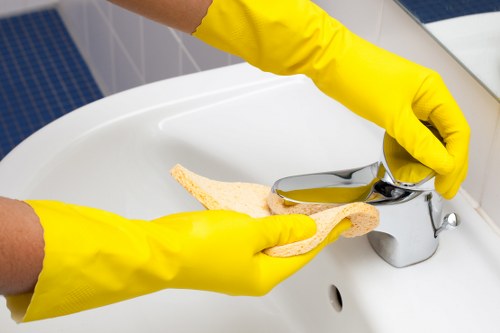 Commercial cleaning service preparing a Belsizepark office